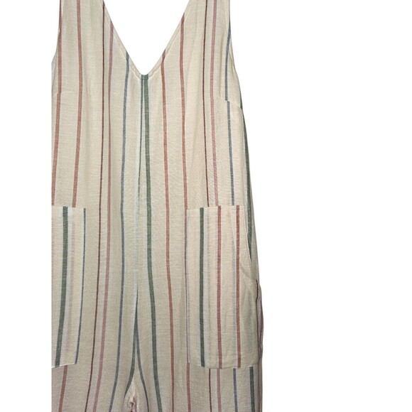 American Eagle Jumpsuit Medium Linen Blend Wide Leg Patch Pockets Granola Beach - Picture 2 of 5